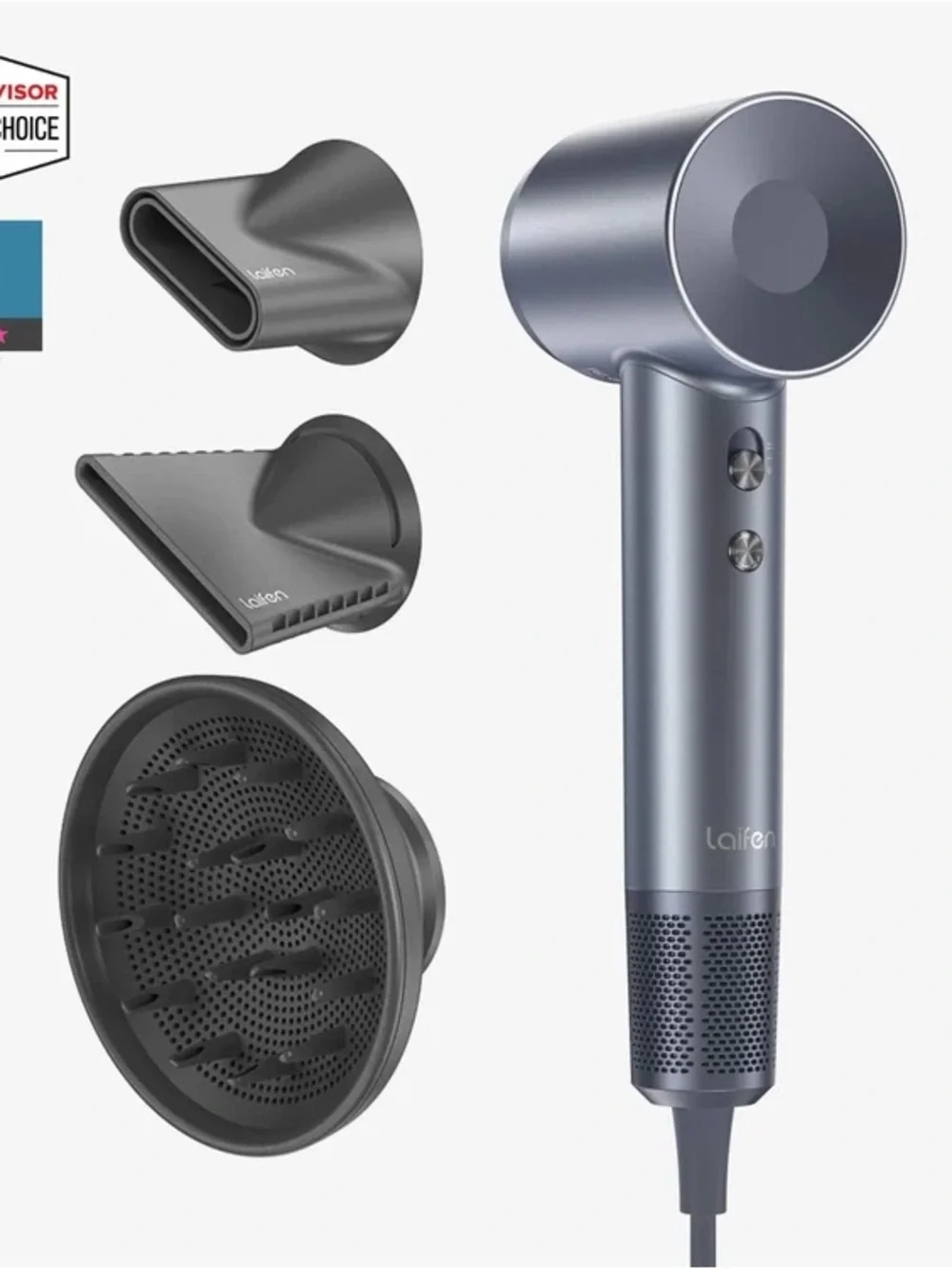 Laifen Silver Handheld Hair Dryer with Multiple Styling Attachments